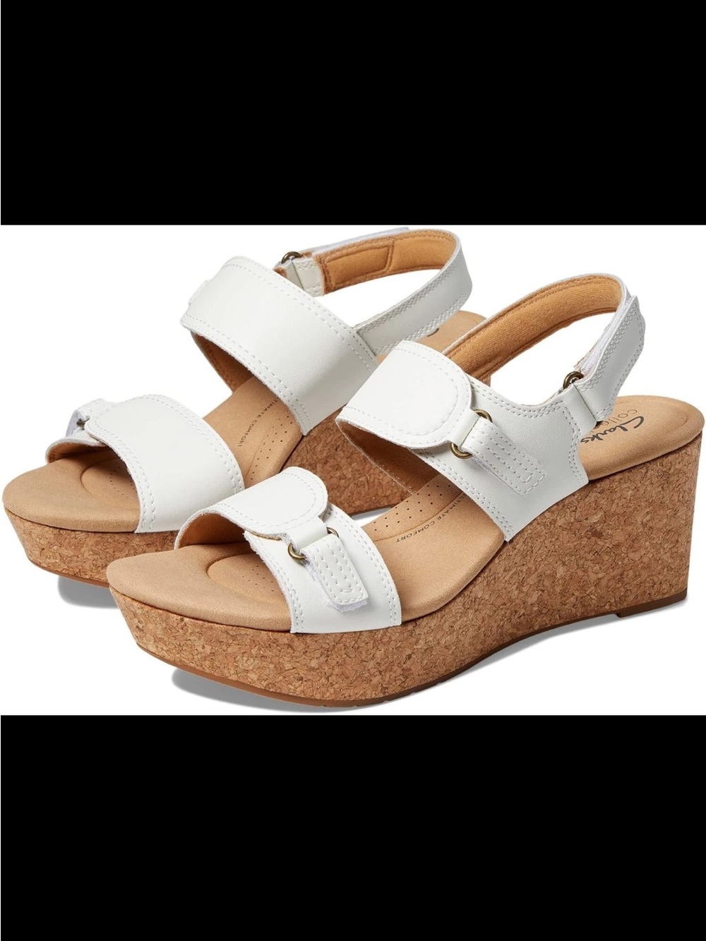 Clarks Women's Rose Lane Wedge Sandals White Leather Size 5.5